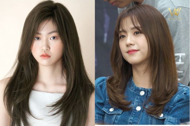 Tóc layer nữ mặt tròn với mái bay