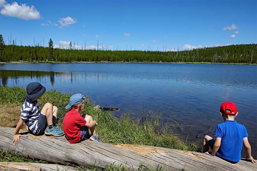 Kids at the Ice Lake in Yellowstone