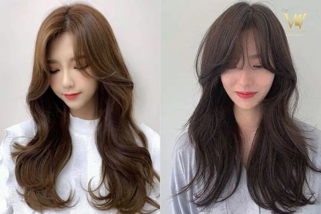 Kiểu tóc layer nữ mặt tròn với mái xoải