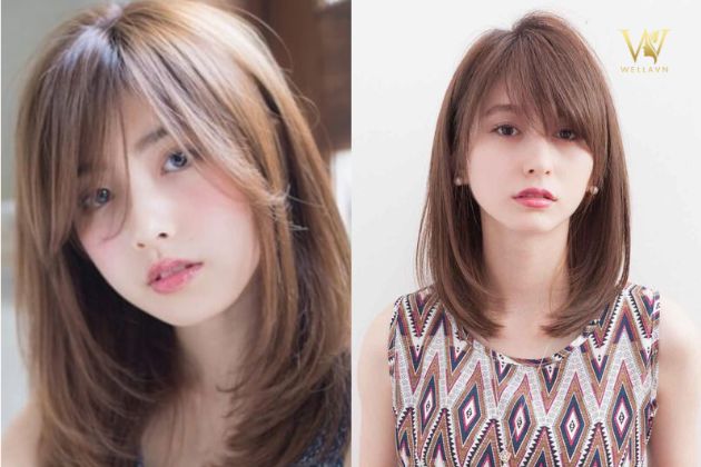 Tóc layer nữ mặt tròn với mái thưa