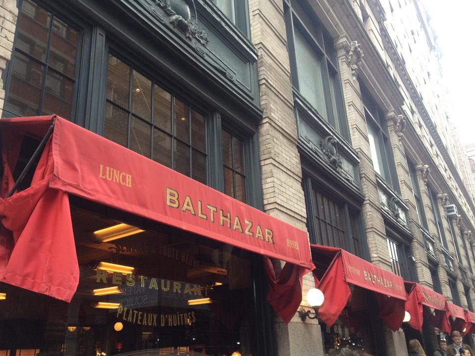 The iconic red awning of Balthazar.