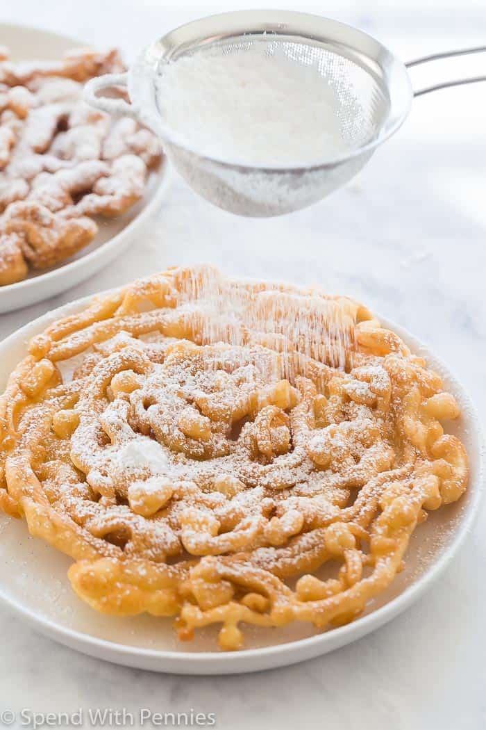 funnel cakes with powdered sugar
